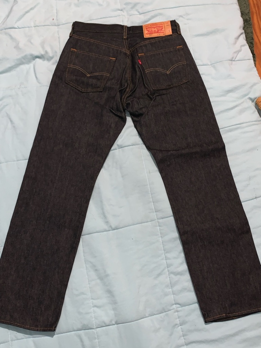 Levi's Straight-Leg Dark Indigo Raw Denim Jeans 501 - Picture 3 of 3